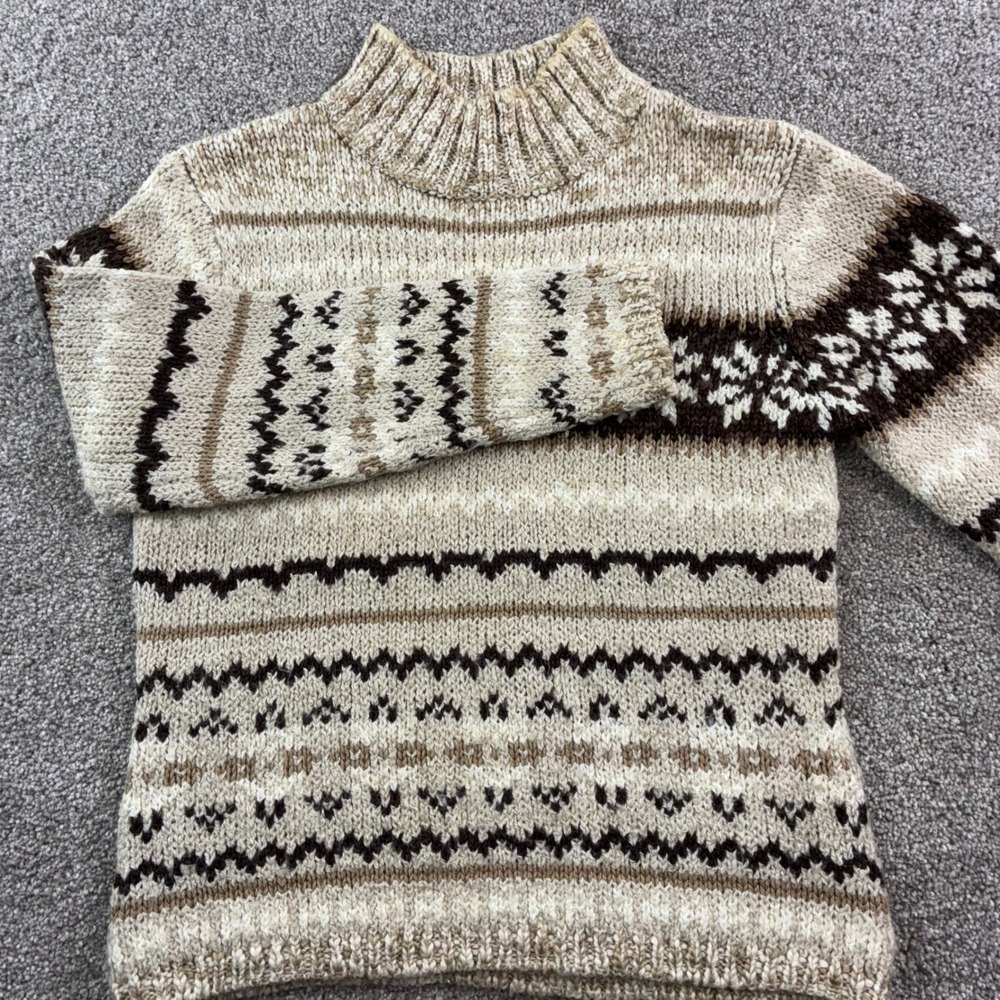 VTG Sonoma Jean‎ Company Womens Sweater S Beige Brown Knit Fair Isle Mock Neck - Picture 8 of 9
